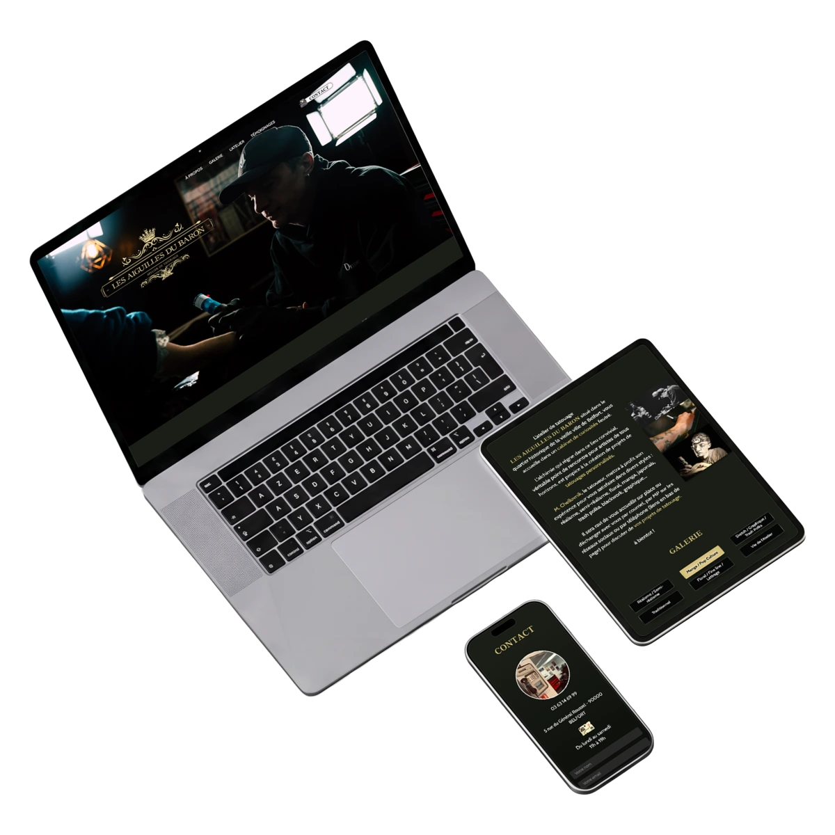 Site web responsive Les Aiguilles du Baron adapté au mobile, à la tablette et au desktop
