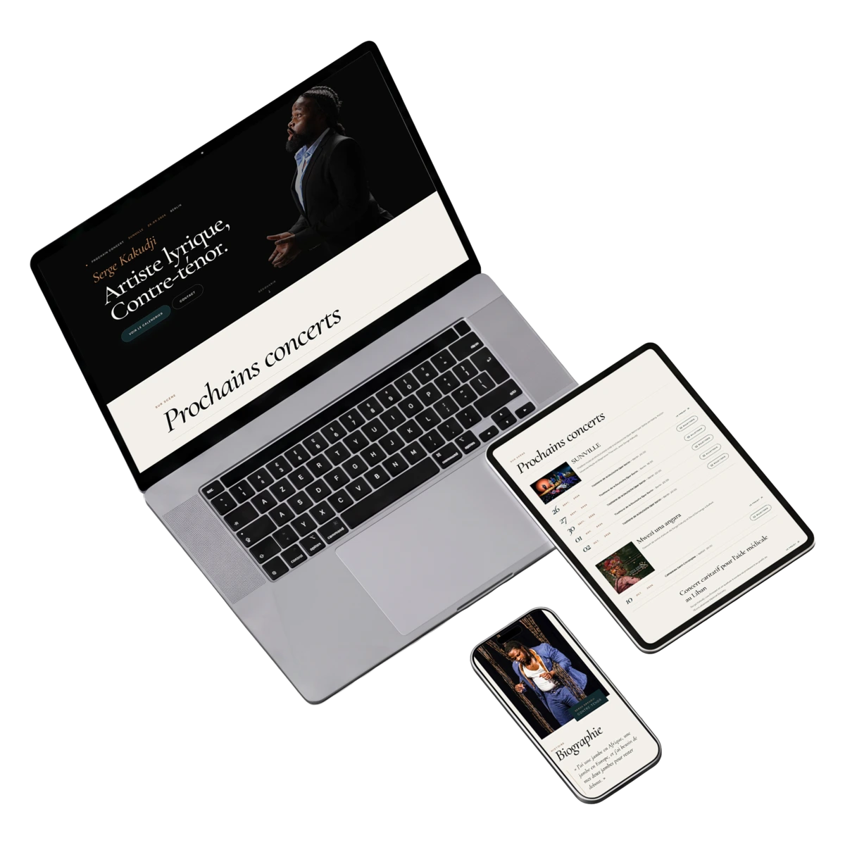 Site web responsive Serge Kakudji adapté mobile tablette et desktop